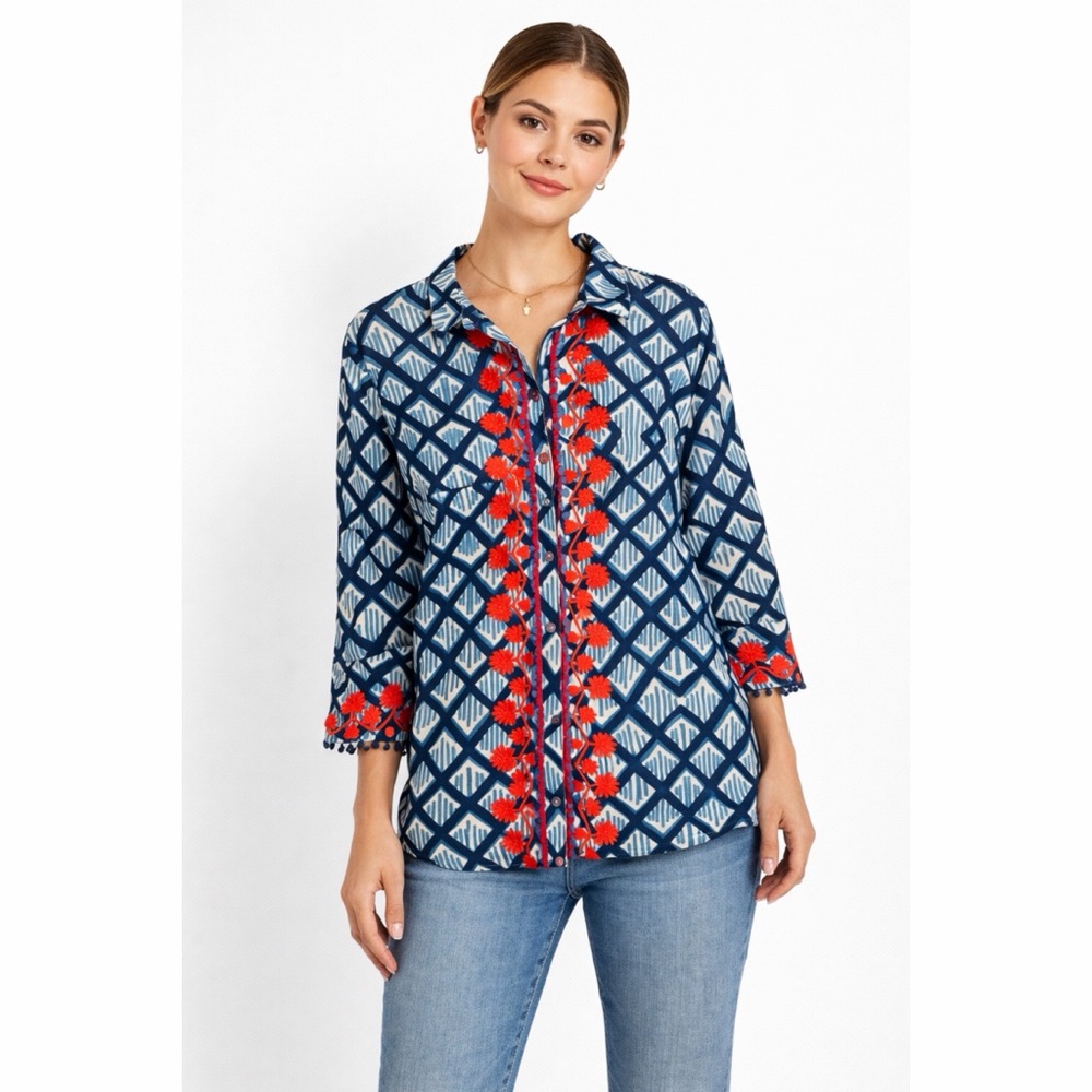 Antica Sartoria Embroidered Tassel Boho Printed Tunic